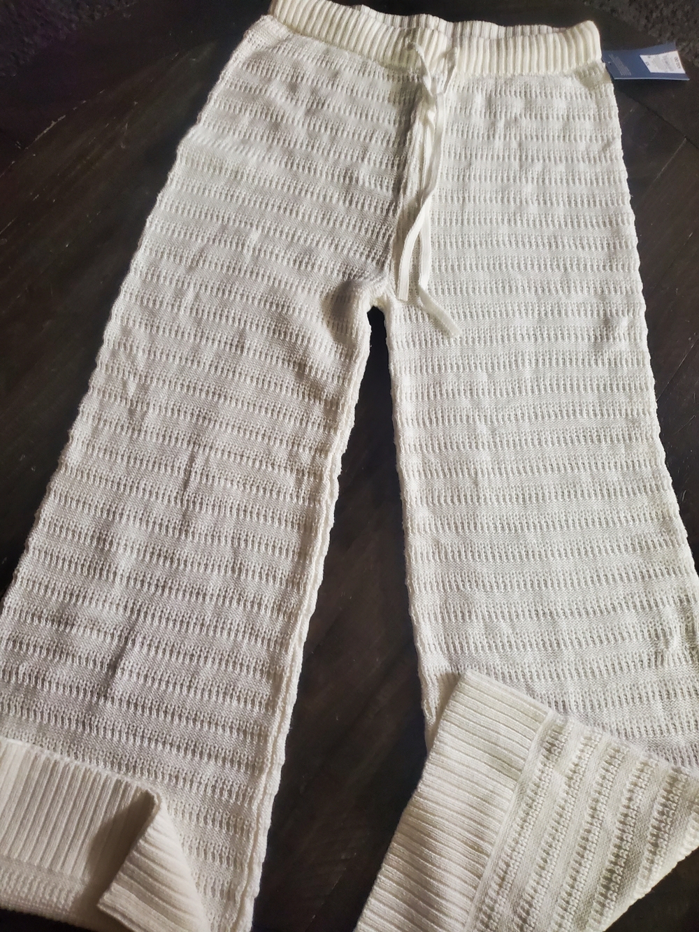 Universal Thread Cream Ribbed Wide-Leg Drawstring Pants - Picture 2 of 4